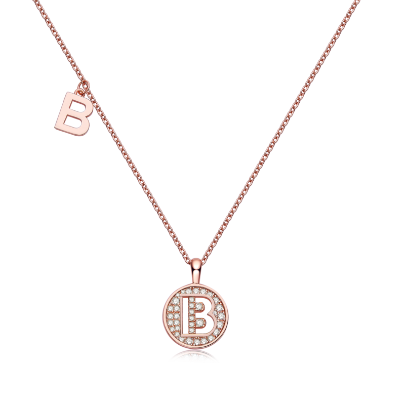 B pendant S925 silver plated rose gold Moissanite diamond light luxury letter necklace